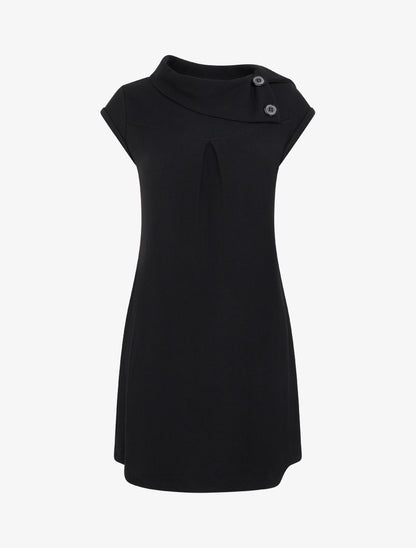 Robe-pull col tombant boutonné - Noir - 1