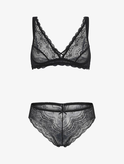 Ensemble en dentelle fleurie - Noir - 2