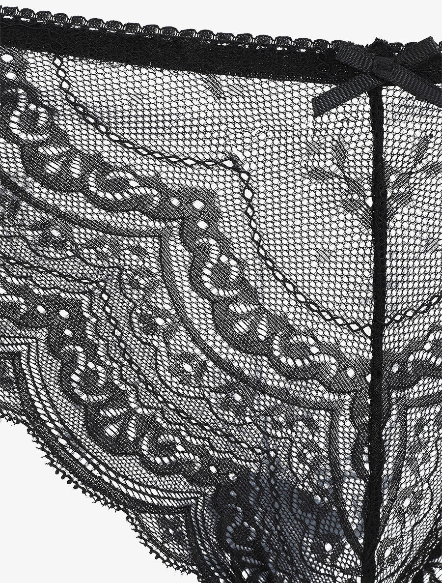 Ensemble en dentelle fleurie - Noir - 4
