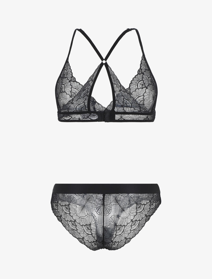 Ensemble soutien-gorge triangle et shorty en dentelle - Noir - 3