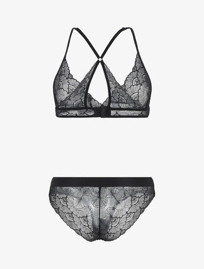 Ensemble soutien-gorge triangle et shorty en dentelle - Noir - 3