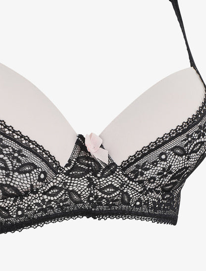 Ensemble push up à dentelle - Noir/rose pastel - 4