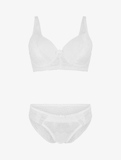 Ensemble push up en dentelle et noeud - Blanc - 4