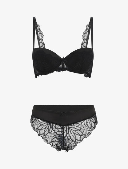 Ensemble push up en dentelle à motif graphique - Noir - 4