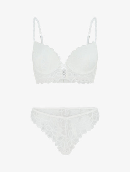 Ensemble soutien-gorge push up et tanga en dentelle - Blanc - 1