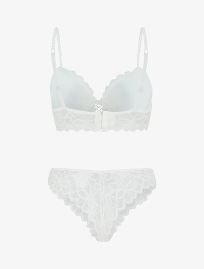 Ensemble soutien-gorge push up et tanga en dentelle - Blanc - 2