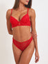 Ensemble soutien-gorge push up et tanga en dentelle - Rouge - 1