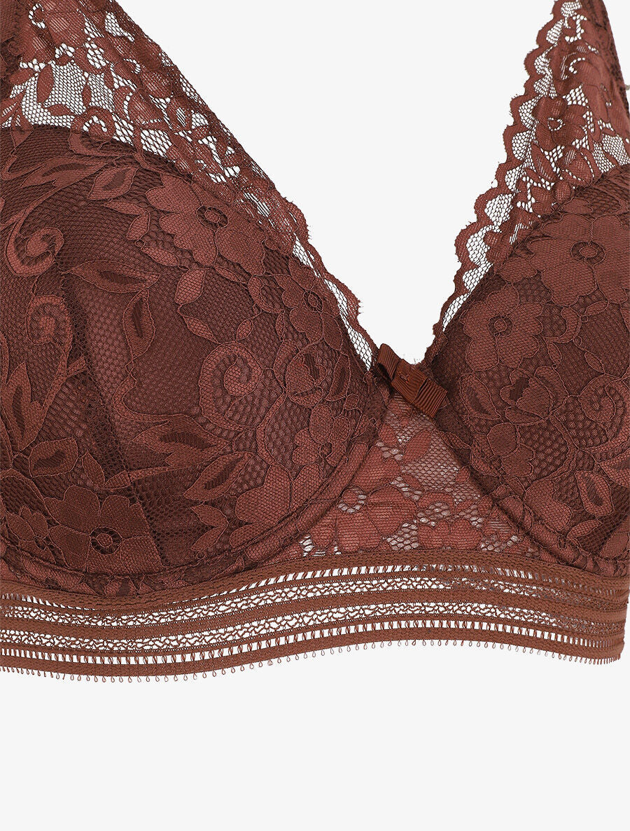 Ensemble push up uni en dentelle - Marron - 3