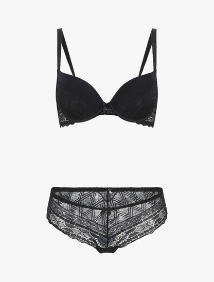 Ensemble lingerie à dentelle - Noir - 1