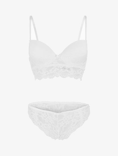 Ensemble lingerie à dentelle fleurie - Blanc - 1