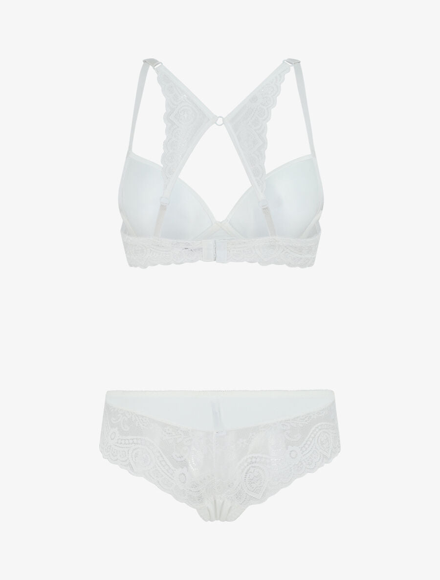 Ensemble push up dos nageur en dentelle - Blanc - 3