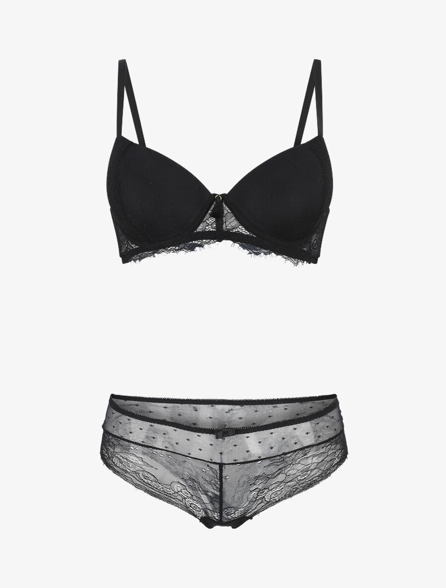 Ensemble push up à pois en dentelle - Noir - 1