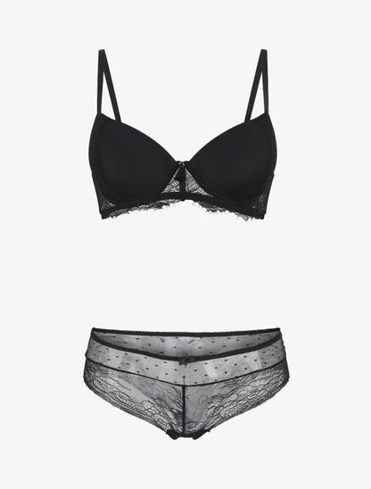 Ensemble push up à pois en dentelle - Noir - 1