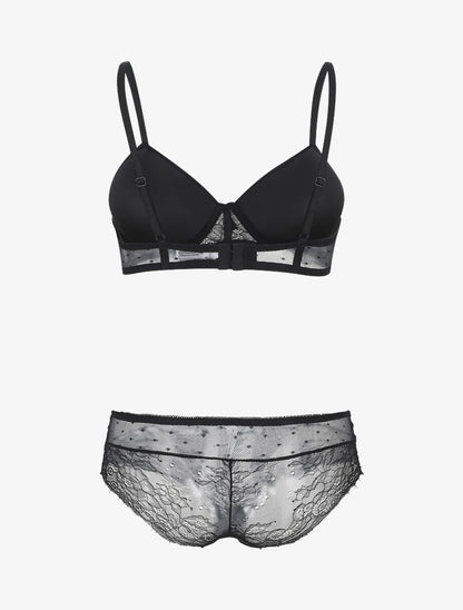 Ensemble push up à pois en dentelle - Noir - 2