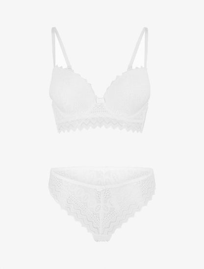 Ensemble push up bande en dentelle - Blanc - 1
