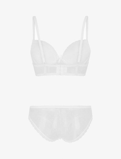 Ensemble push up bande en dentelle et noeud - Blanc - 2