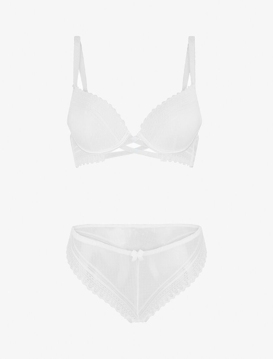 Ensemble push up texturé en dentelle - Blanc - 1