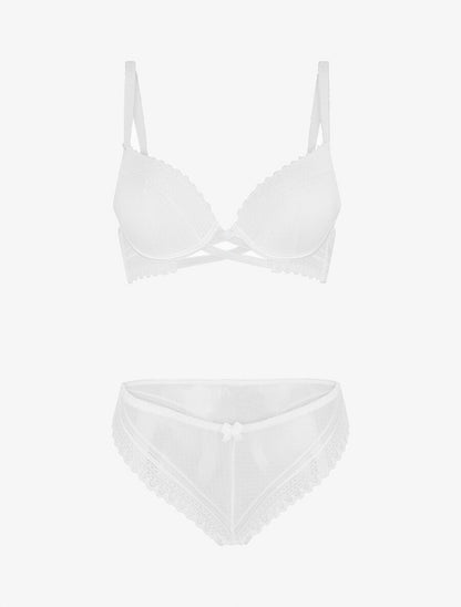 Ensemble push up texturé en dentelle - Blanc - 1