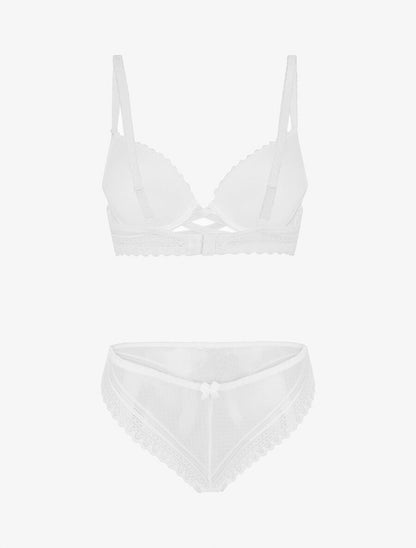 Ensemble push up texturé en dentelle - Blanc - 2
