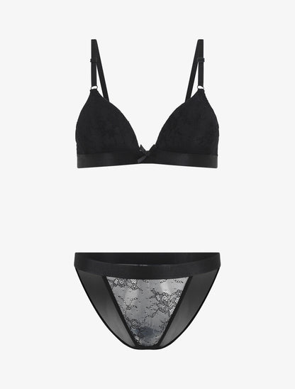 Ensemble en dentelle avec bande élastique et noeud - Noir - 2
