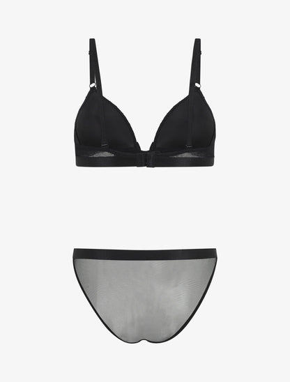 Ensemble en dentelle avec bande élastique et noeud - Noir - 3