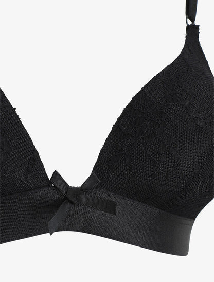 Ensemble en dentelle avec bande élastique et noeud - Noir - 4