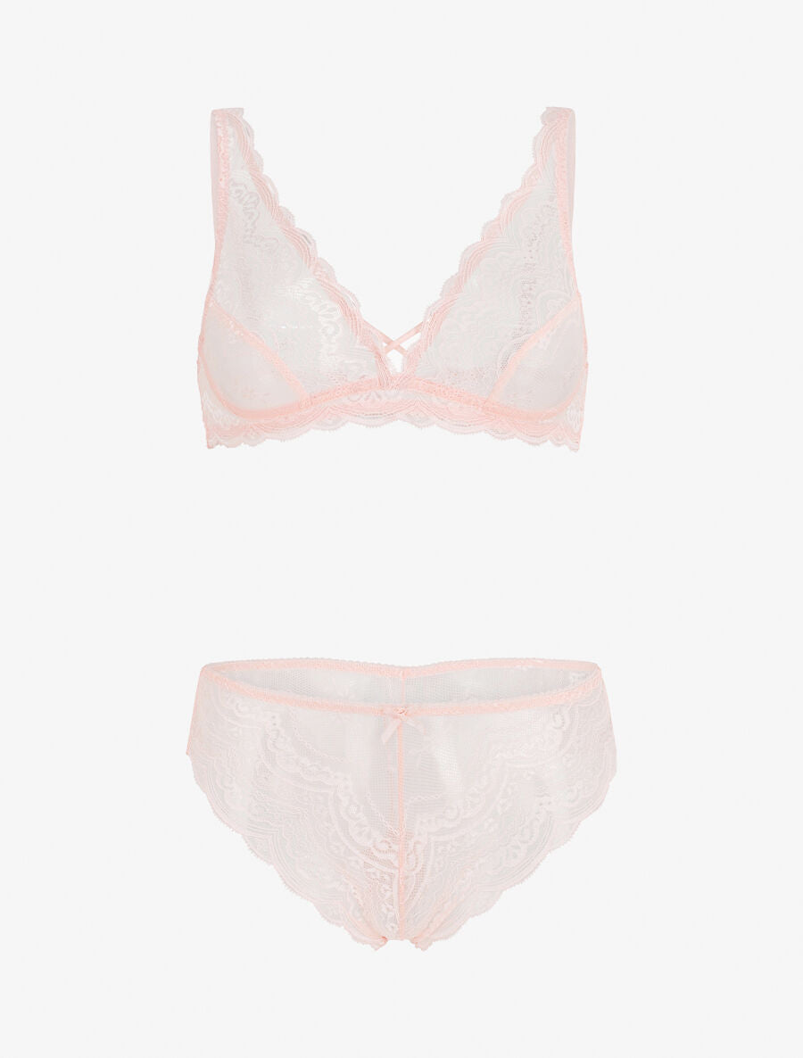 Ensemble en dentelle fleurie - Rose - 4