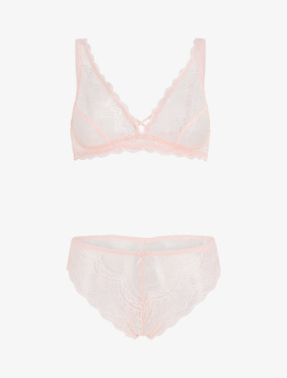 Ensemble en dentelle fleurie - Rose - 4