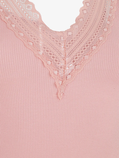 Ensemble pyjama en dentelle côtelé - Rose - 3