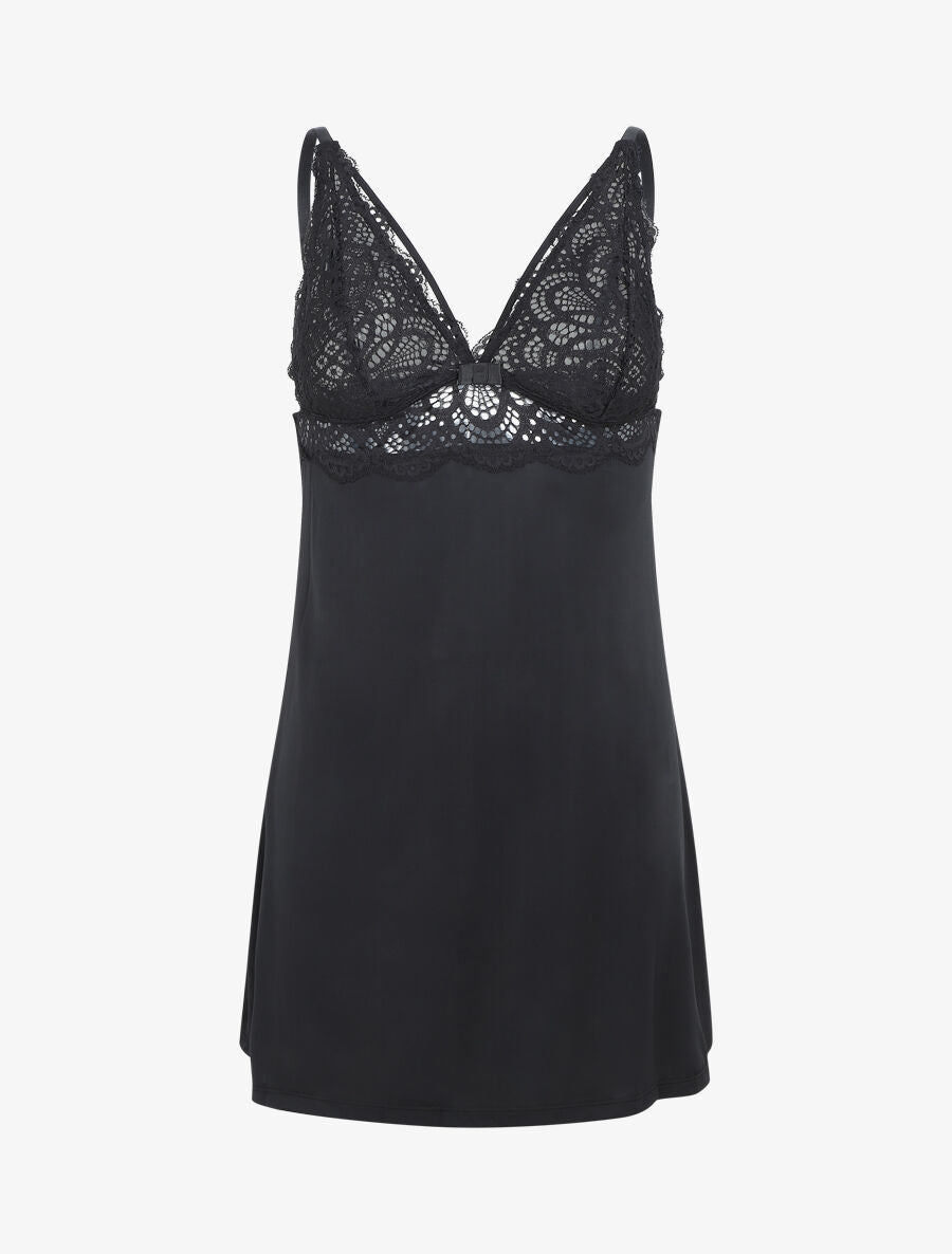 Robe nuisette à détail dentelle - Noir - 4