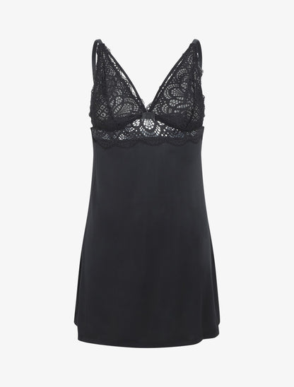 Robe nuisette à détail dentelle - Noir - 4