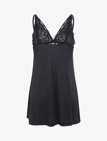 Robe nuisette à détail dentelle - Noir - 2
