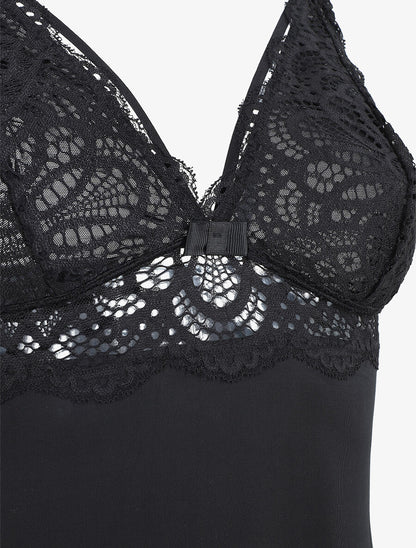 Robe nuisette à détail dentelle - Noir - 3