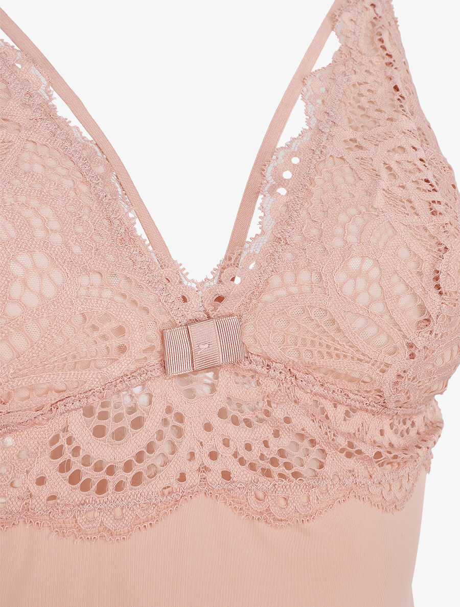 Robe nuisette à détail dentelle - Rose - 3