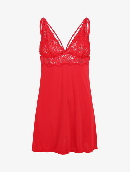 Robe nuisette à détail dentelle - Rouge - 1