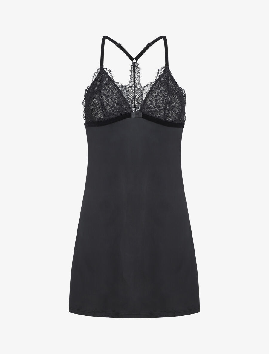 Robe nuisette dos nageur et dentelle - Noir - 4