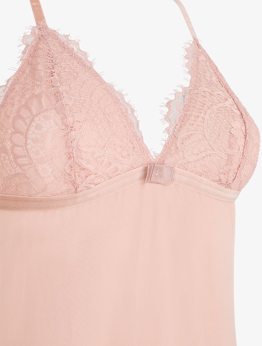 Robe nuisette dos nageur et dentelle - Rose - 3