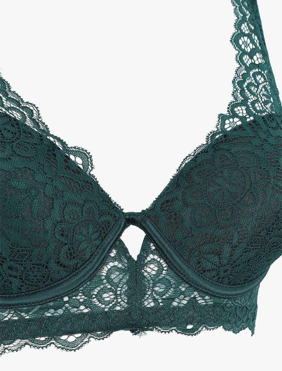 Ensemble push up bande en dentelle - Vert sapin - 4