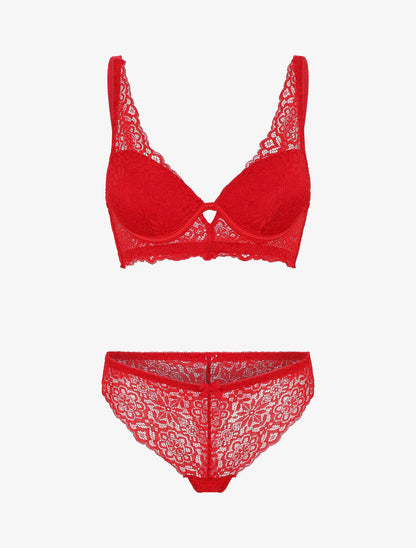 Ensemble push up bande en dentelle - Rouge - 4