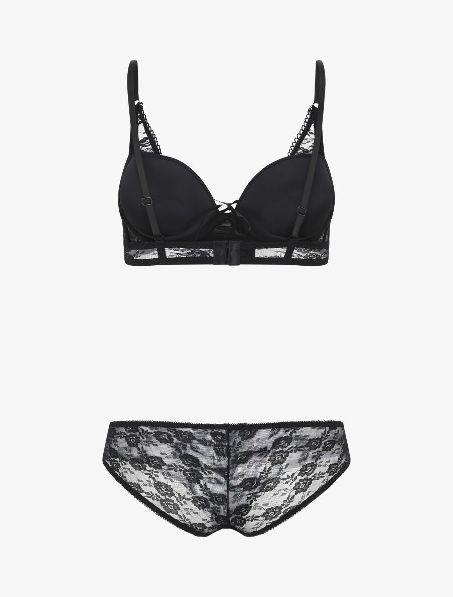 Ensemble push up en dentelle et liens à nouer - Noir - 3