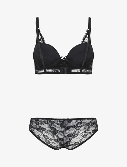 Ensemble push up en dentelle et liens à nouer - Noir - 3