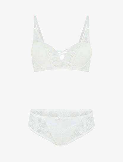 Ensemble push up en dentelle et liens à nouer - Blanc - 2