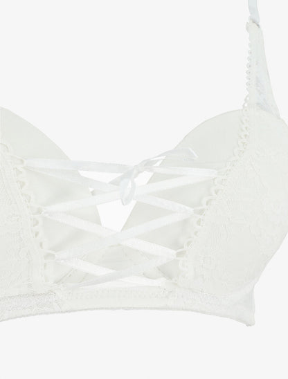 Ensemble push up en dentelle et liens à nouer - Blanc - 4