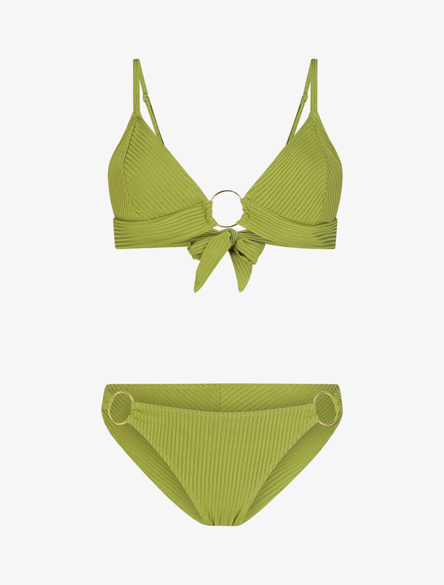 Bikini texturé à anneaux - Vert anis - 1