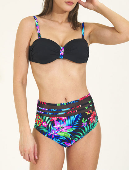 Bikini à imprimé fleurs tropicales - Noir - 1