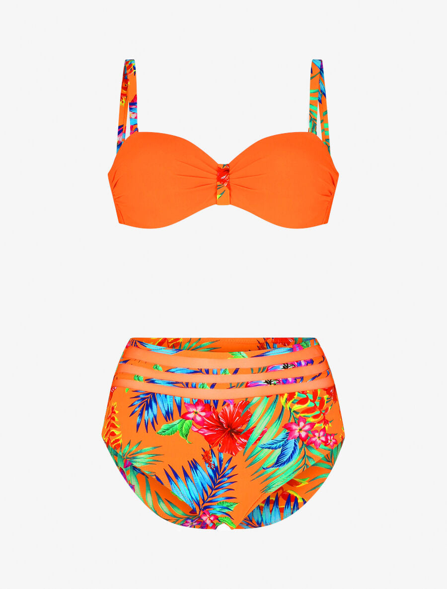 Bikini à imprimé fleurs tropicales - Orange - 1