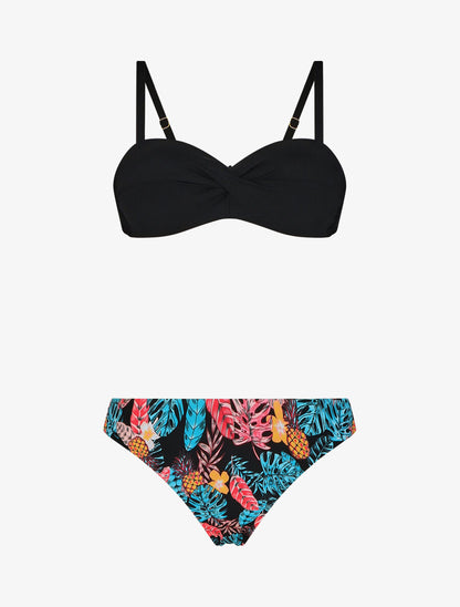 Bikini dépareillé imprimé tropical - Noir - 3