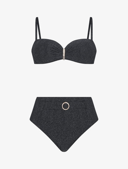 Bikini irisé taille haute - Noir - 5