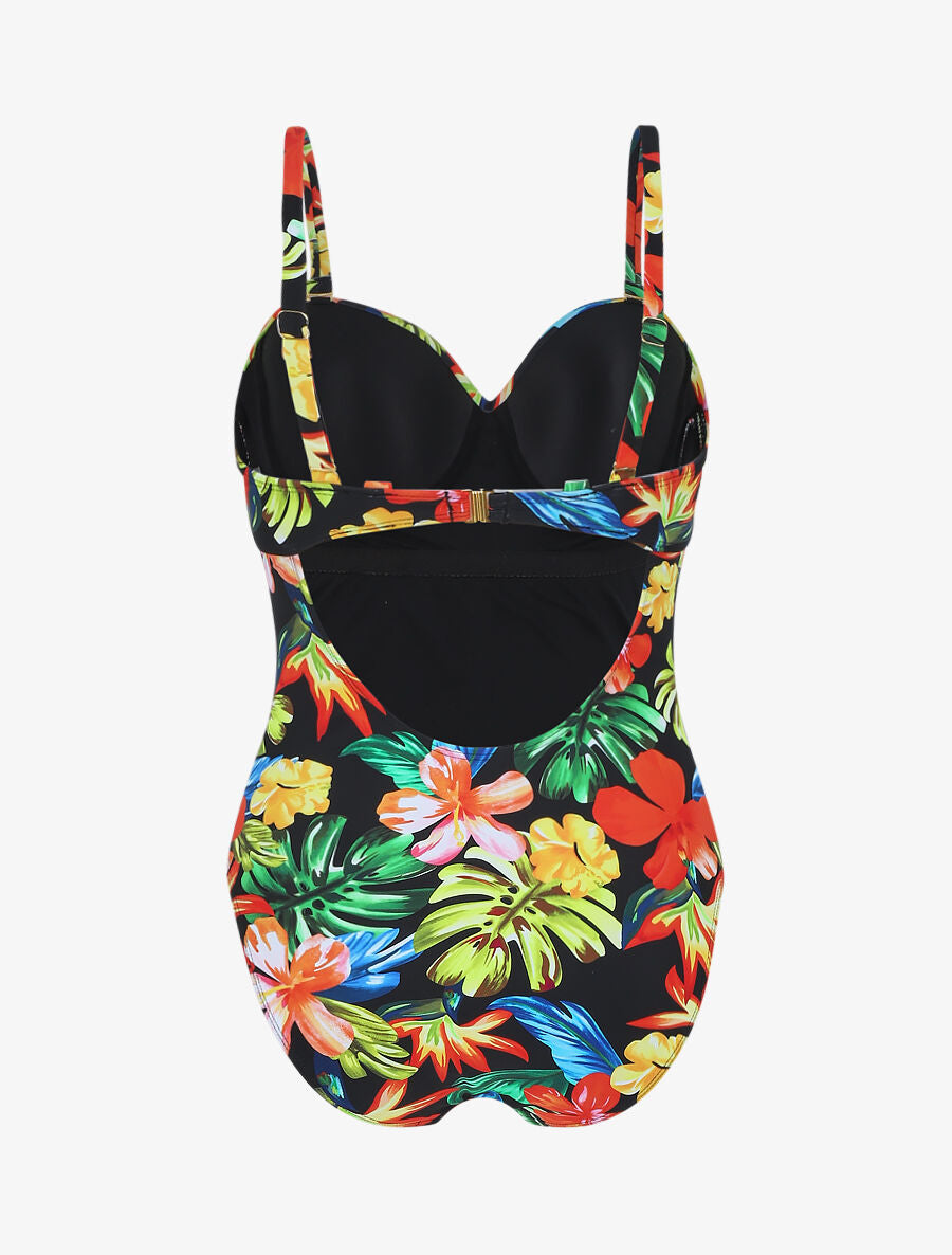 Maillot de bain une pièce imprimé tropical - Noir - 4