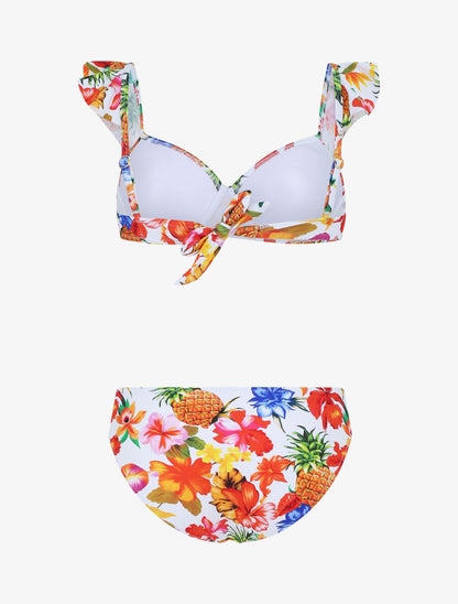 Bikini imprimé fleuri et volants - Blanc - 3